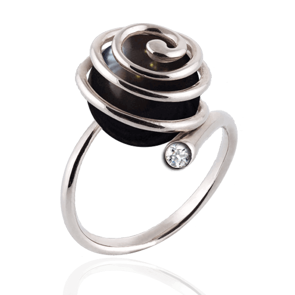 Эксклюзивное кольцо с черным жемчугом и черным бриллиантом