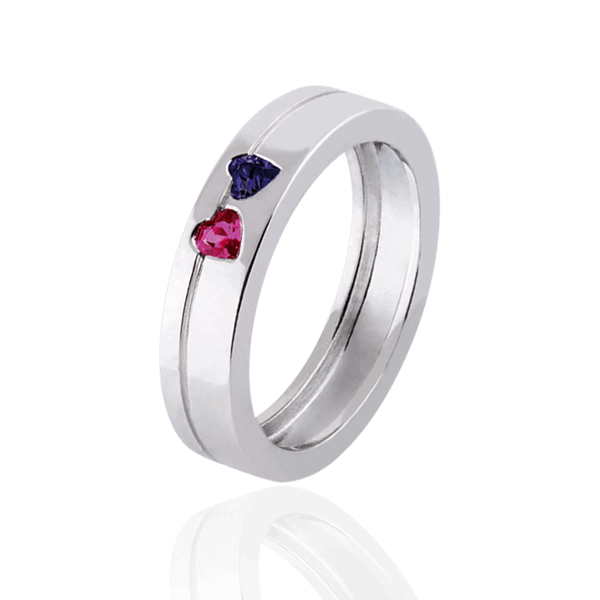 "Hearts" with sapphire and ruby (woman
