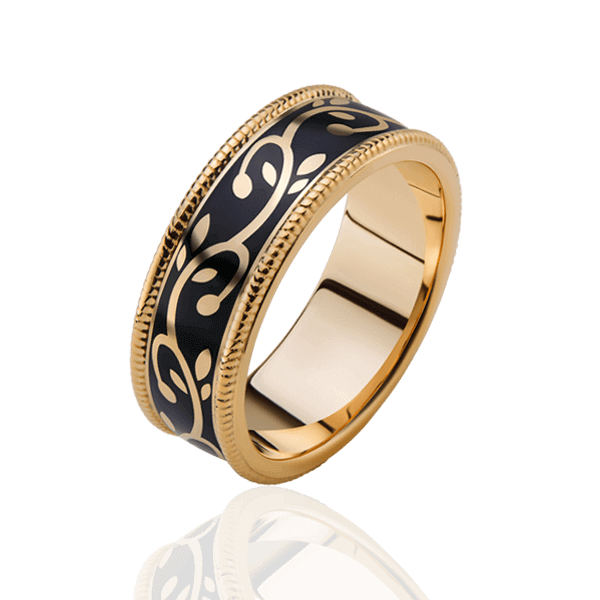 Wedding ring with enamel and diamonds