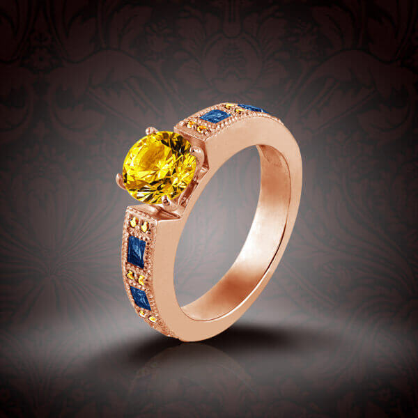 Золотое кольцо Виктория с цитринами и алмазами
