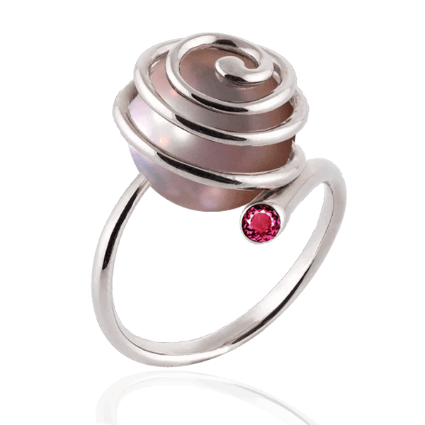 Эксклюзивное кольцо с розовым жемчугом и розовым сапфиром