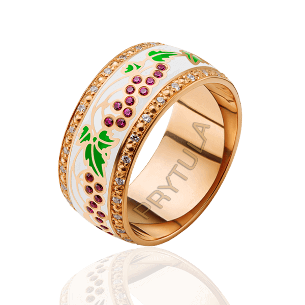 Обручальное кольцо с эмалью, рубинами и бриллиантами