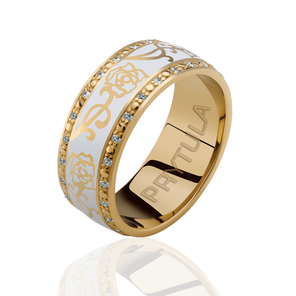 Обручальное кольцо с эмалью и бриллиантами