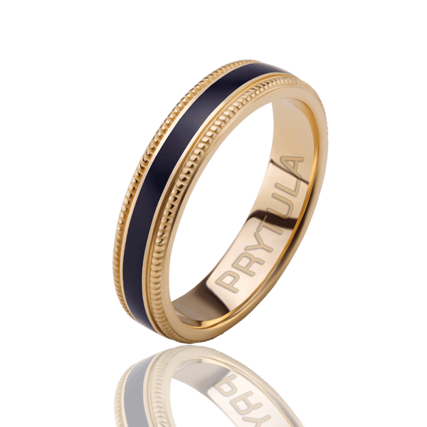 Обручальное кольцо из желтого золота с черной эмалью