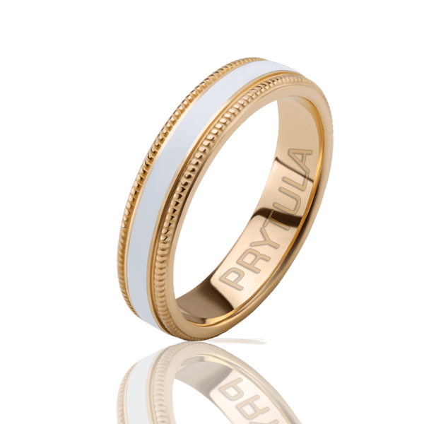 Обручальное кольцо из желтого золота с белой эмалью