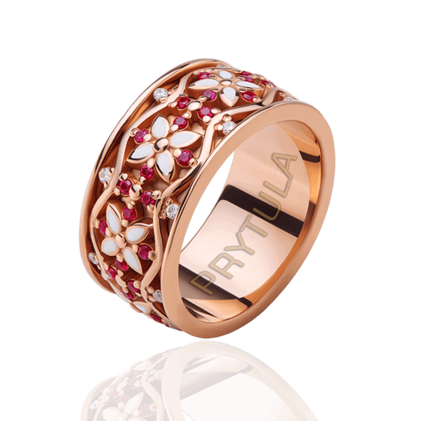 Обручальное кольцо с розовыми сапфирами и бриллиантами