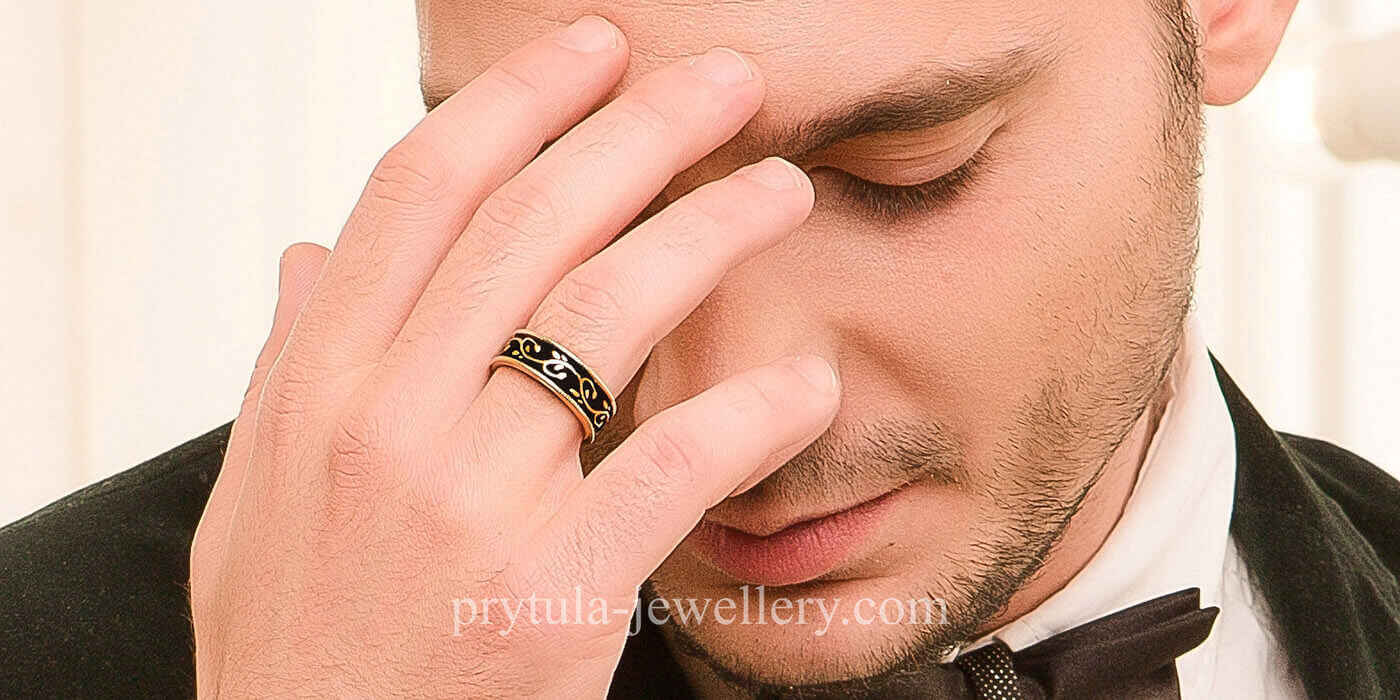 Wedding ring with enamel and diamonds - 3